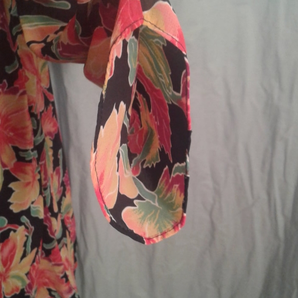 Natori II Small S Tunic Shirt Oversized Vintage Floral Leaves Yellow Orange Red - Picture 4 of 12